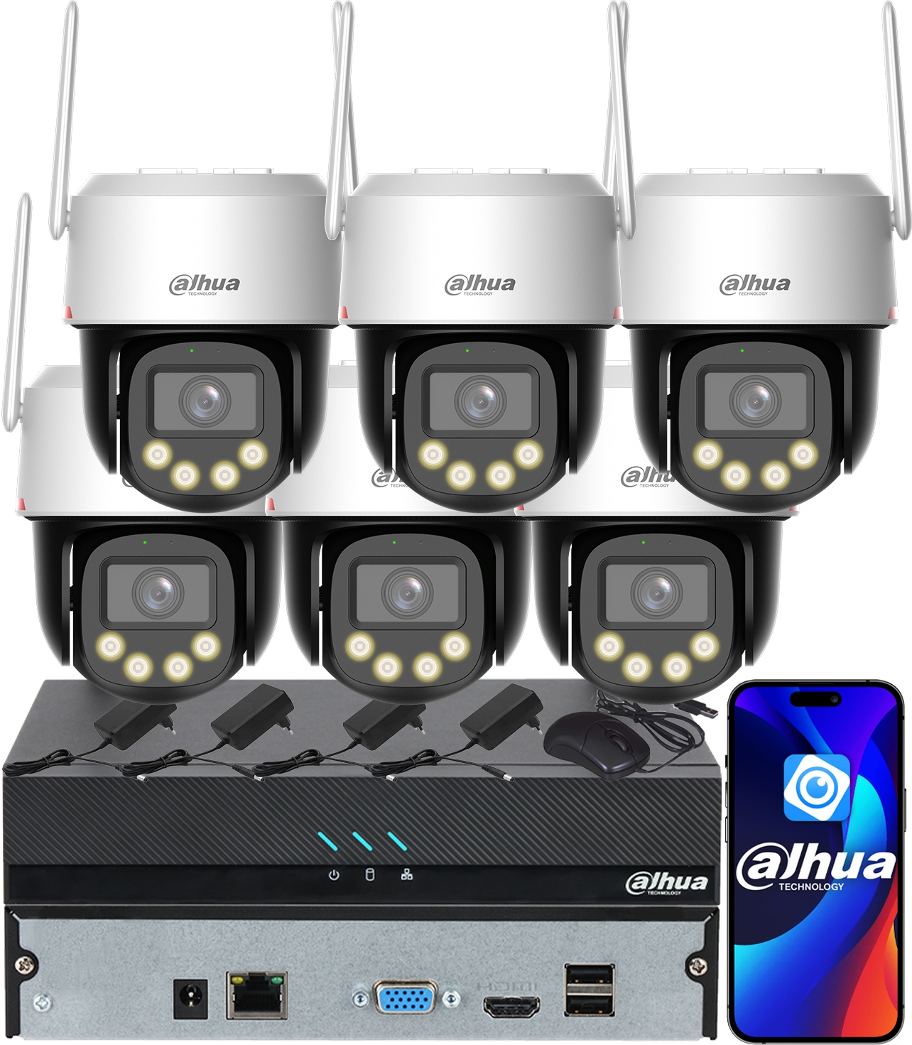 Sada na monitorovanie Dahua 6 WiFi kamier 5MPx P5F-PV-PRO WizColor Led Ai