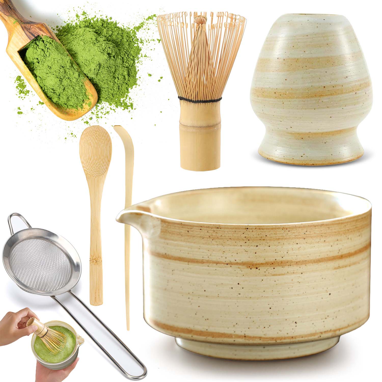 6X Bambusová Dárková Sada Na Čaj Matchy Chashaku Šlehací Metla Lžíce