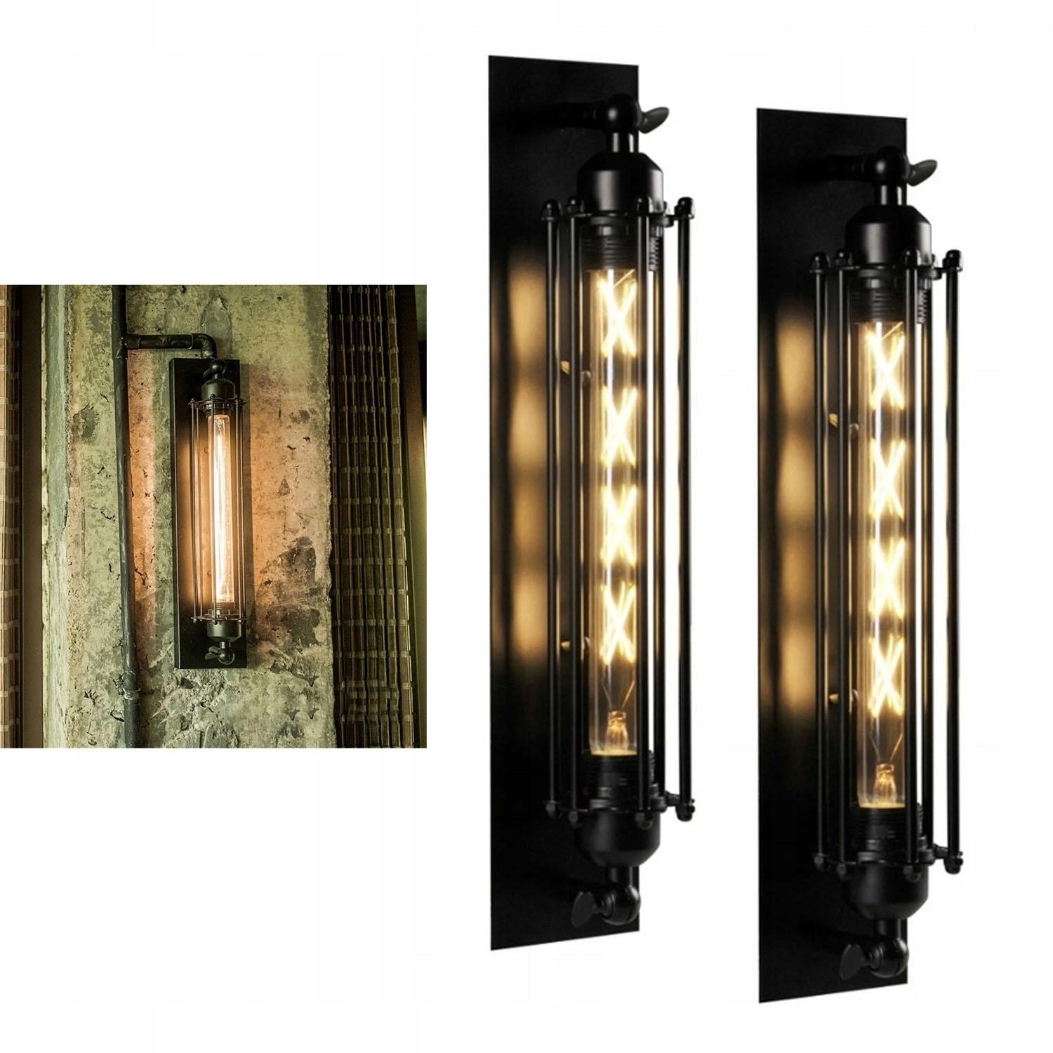 2ks Retro lampa Starožitná nástěnná lampa Vintage Industrial Klec Nástěnné svítidlo Pokoj