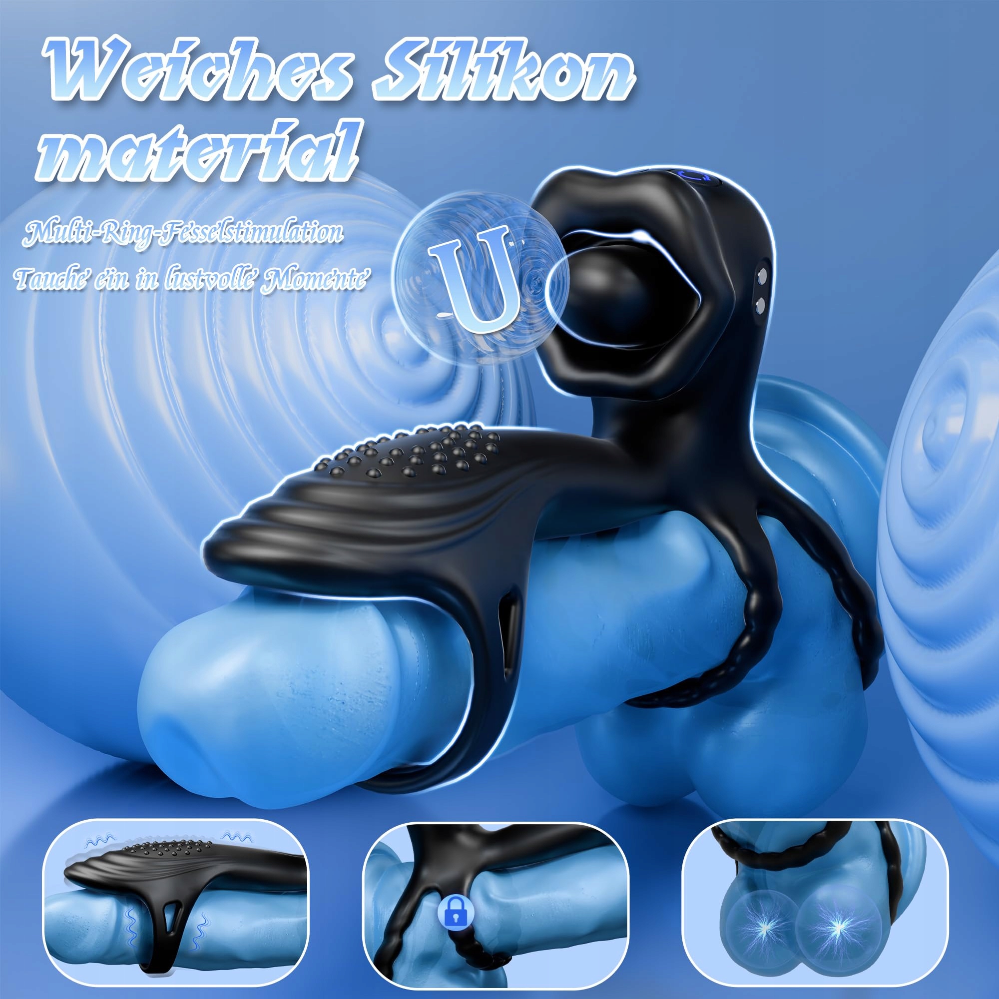 TOUNID Wibrujący Pierścień 4w1 Dla Mężczyzn Silikonowy Z 9 Trybami — miniatura 4