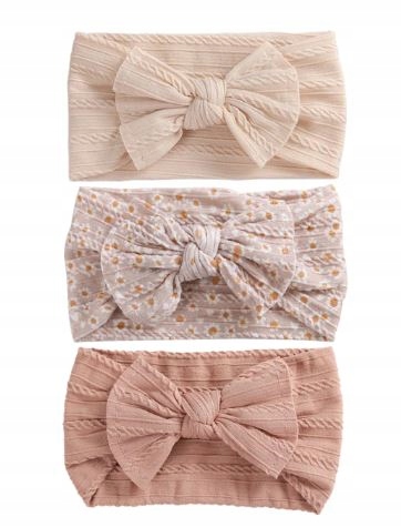 Opaska na głowę ZESTAW 3 SZEROKICH OPASEK DLA NIEMOWLĄT i DZIEWCZYNKI