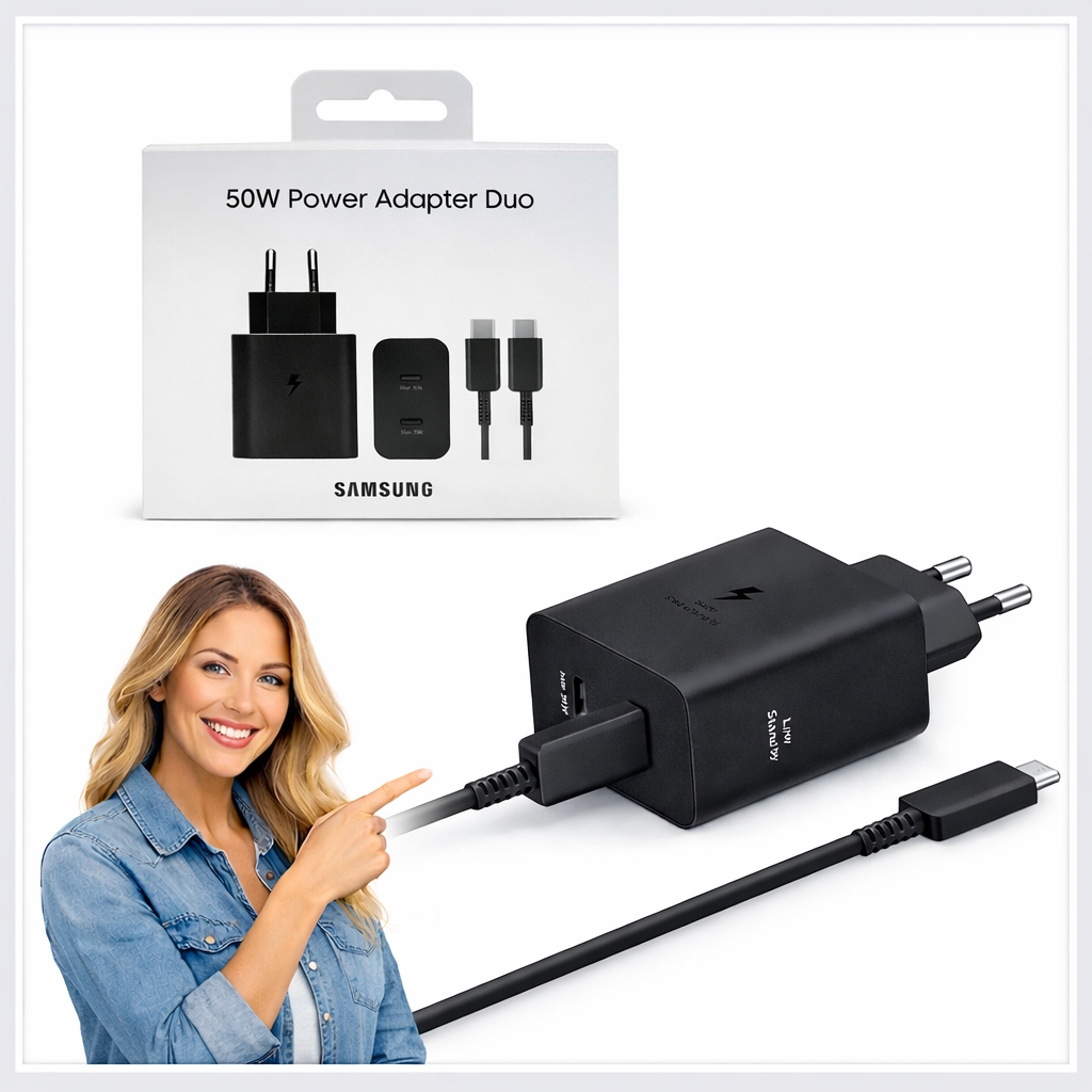 Originální nabíječka Samsung SuperFast Charging 50W Dva Usb-c Porty kabel