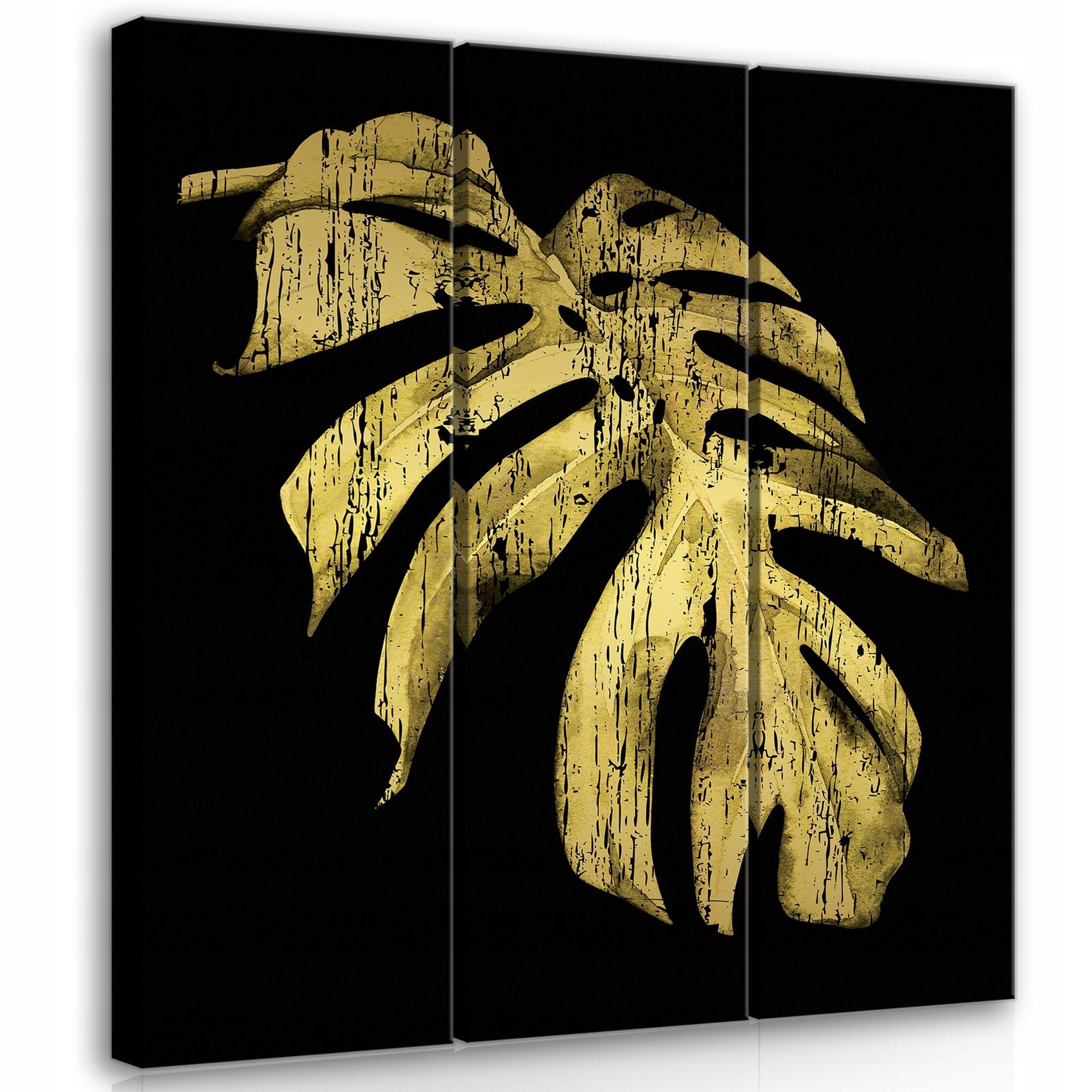 Obraz 90x100 Triptych zlatý list monstera botanika tropy moderní styl