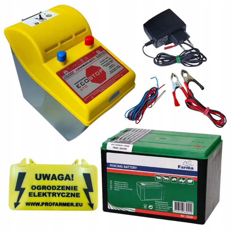 Elektryzator Eco Stop 370 bateria 9V 55Ah do pastucha zestaw na konie