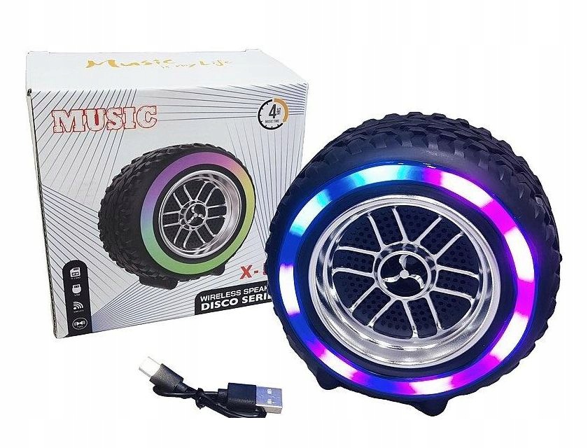 Głośnik Bluetooth Koło Samochodowe Ze Światłem Usb