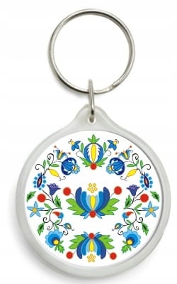 Breloczek okrągły haft kaszubski biały