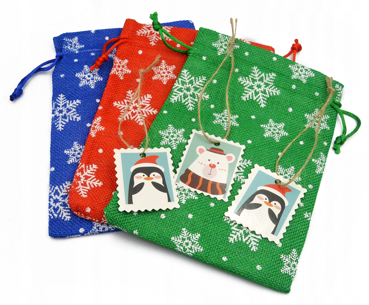 

3x Woreczek Jutowy Świąteczny 13x18 cm zawieszki