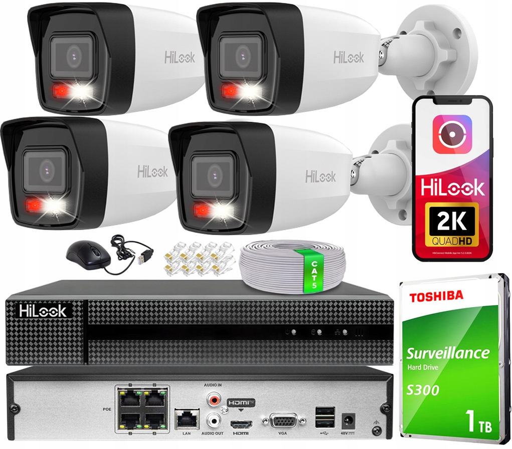 Sada na monitorovanie 4x IPCAM-B4-30DL 4MPx Smart Hybrid Light HiLook