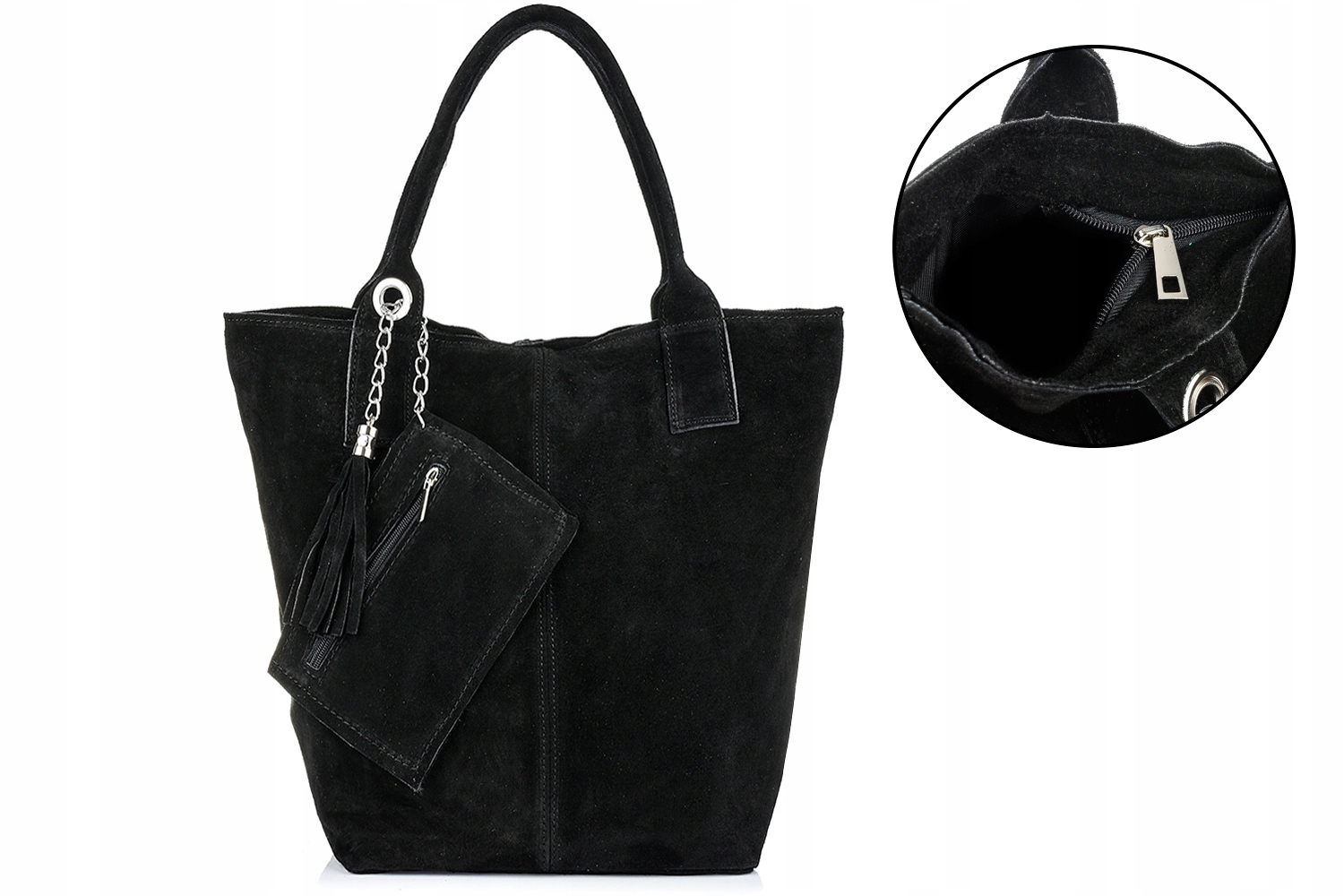 Kožená kabelka dámská italská semišová kůže A4 shopperka na zip velká