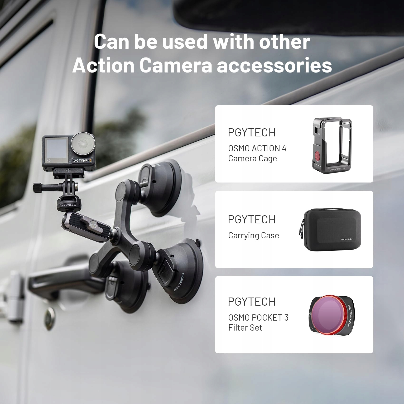 Potrójna Przyssawka Uchwyt Do GoPro DJI Insta360 Adapter 1 4 PGYTECH — miniatura 7