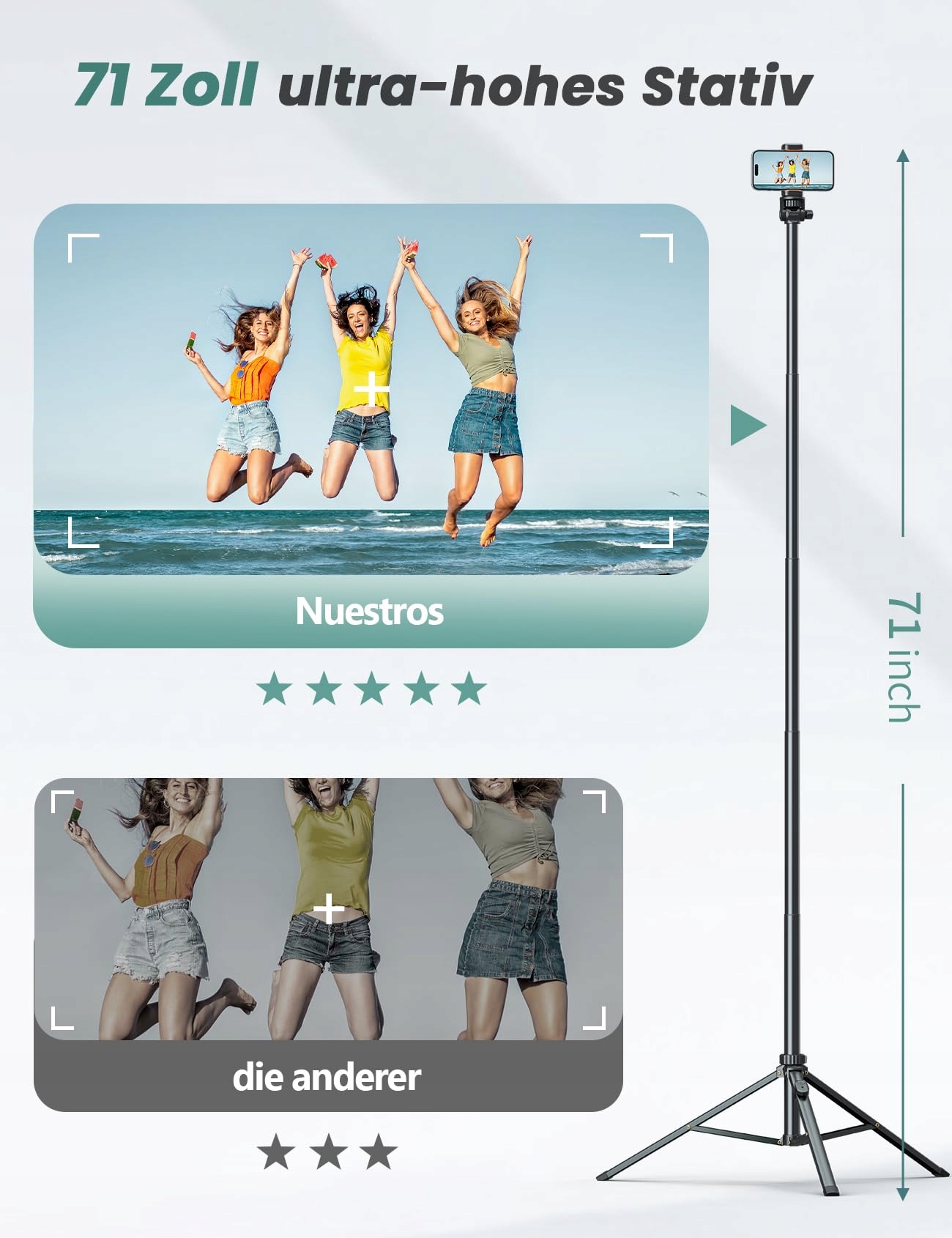 YUMAZLA Statyw Selfie Stick 180cm Do Smartfonów iPhone Samsung — miniatura 5