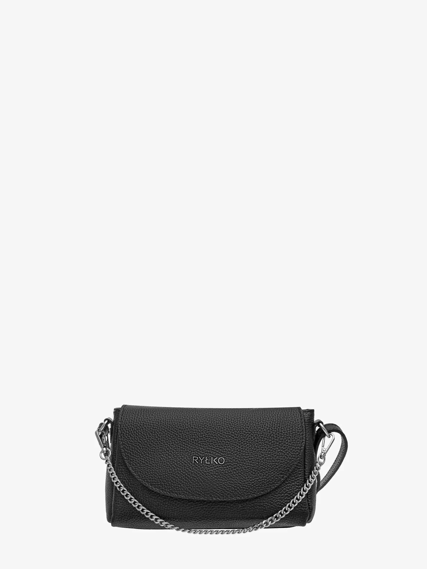 Ryłko Czarna mała torebka ze srebrnym łańcuszkiem skóra naturalna licowa
