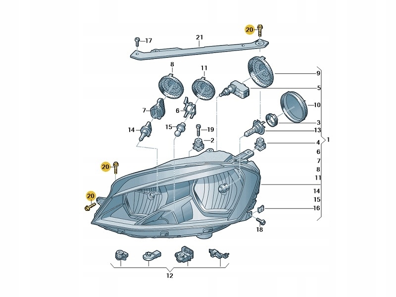 Śruba Lampy Przód Reflektora M6X40 VW OE Typ samochodu Samochody osobowe