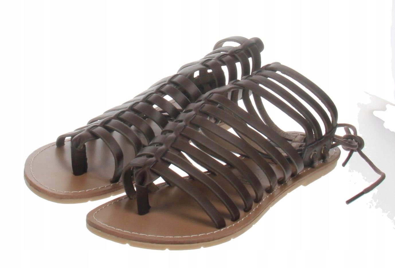 Chattawak Hnědé Nazouváky Gladiátorky S Pruhy Kůže 38 J1A