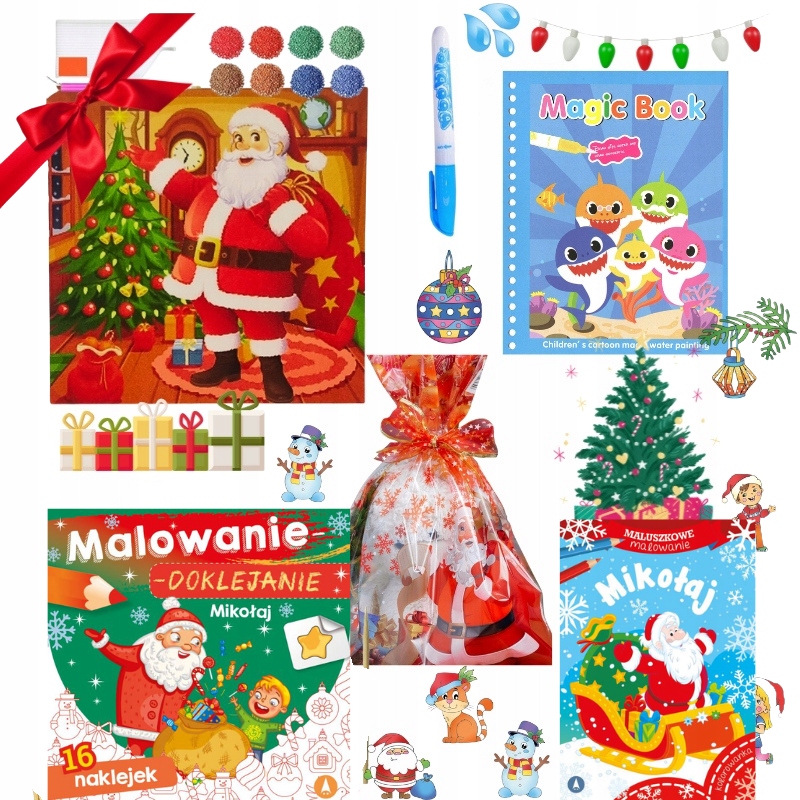 GOTOWA PACZKA ŚWIĄTECZNA NA MIKOŁAJA PREZENT NAKLEJKI HAFT DIAMENTAMI MIKOŁ