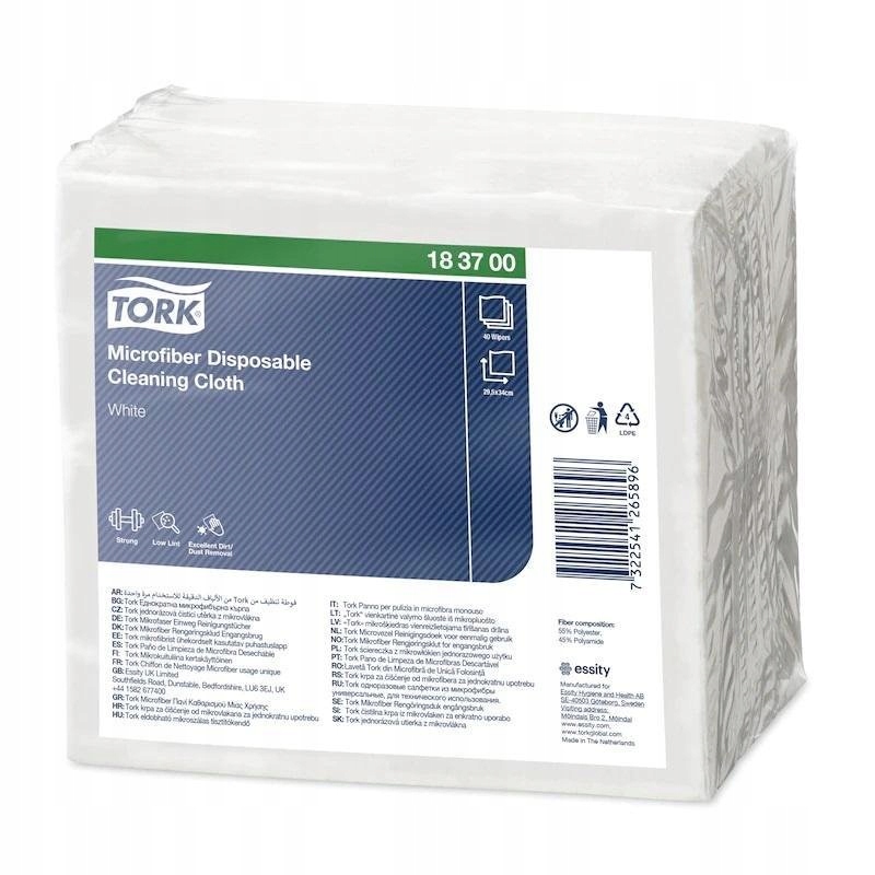 Levně Utěrka Tork jednorázová, čisticí z mikrovlákna 29,5 x 34 cm, bílá 40 ks