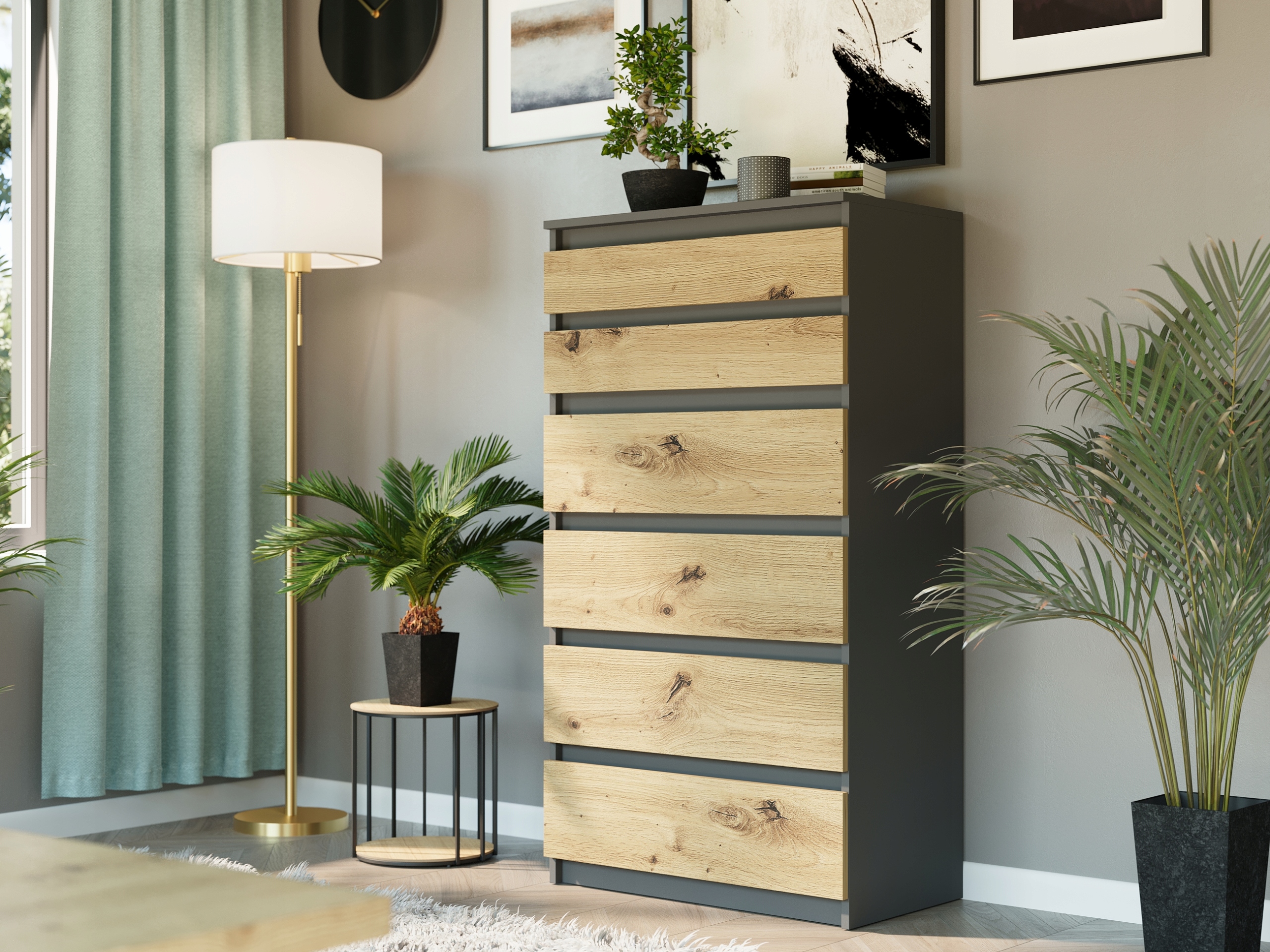 NOWOCZESNA KOMODA SZAFKA 6 SZUFLAD PL R-6 ANTRACYT MIX ARTISAN