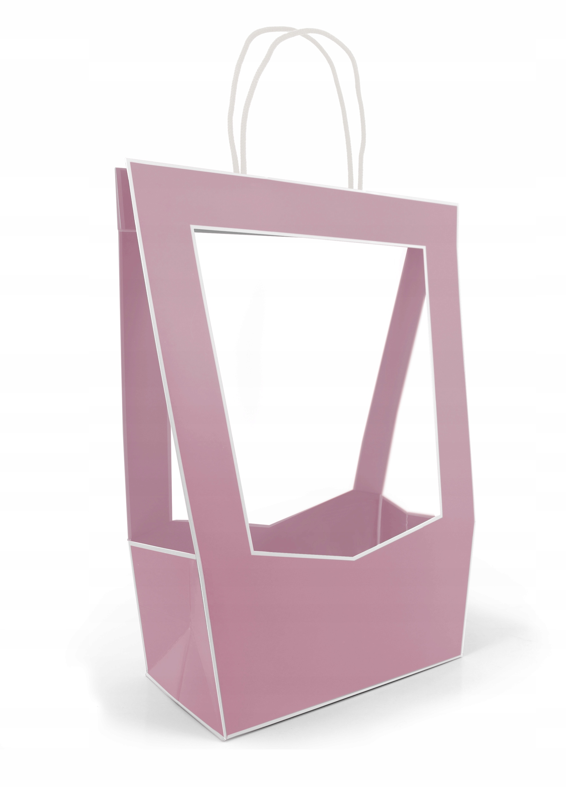 Torebka Papierowa z okienkiem na kwiaty z Rączką Ciemny Róż 47 x 23 cm 5szt