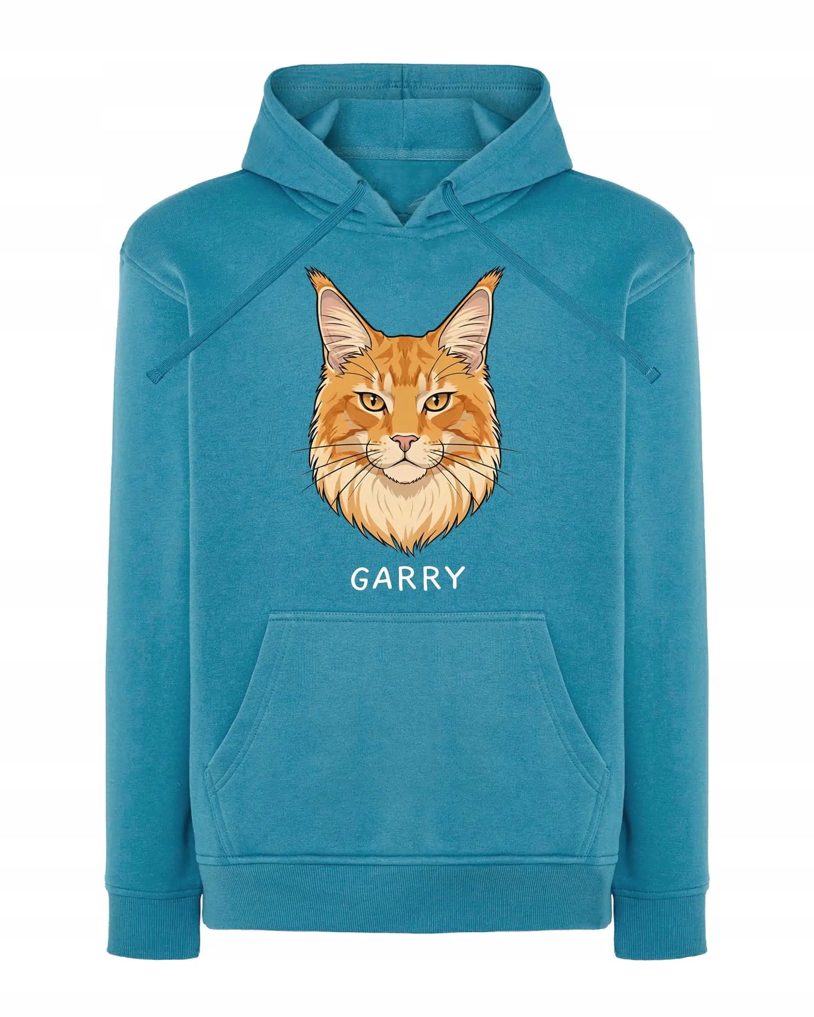 Mikina s kapucí Maine Coon Rudy Personalizovaná Kočka Pupil Světle modrá M
