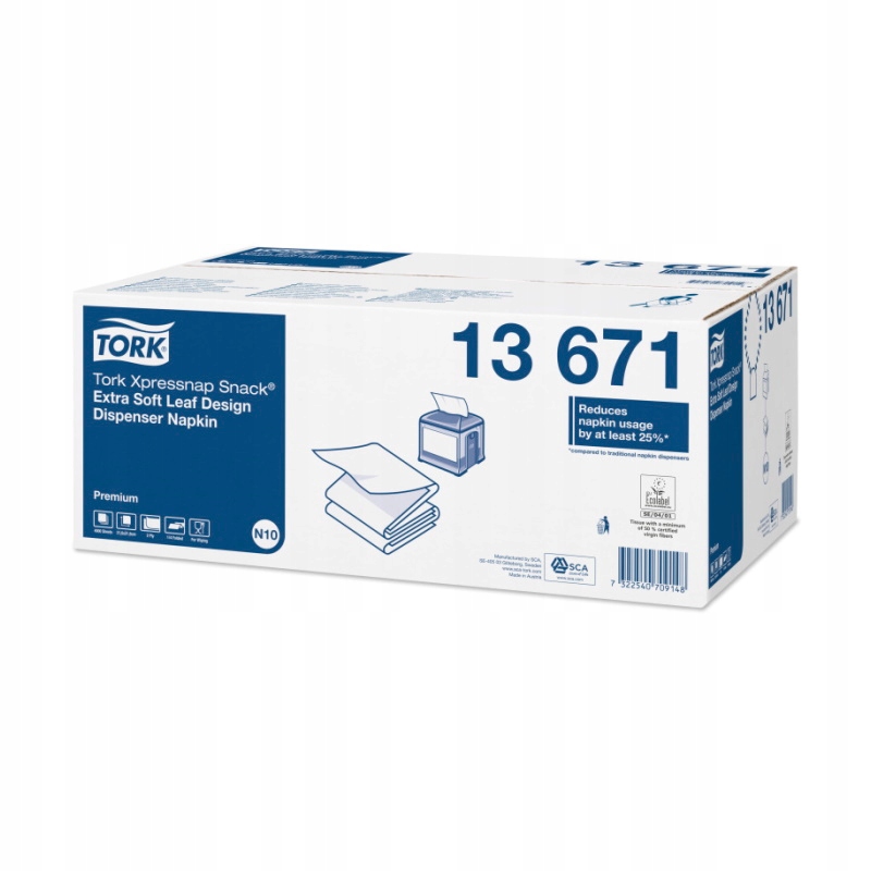Tork 13671 - Serwetki dyspenserowe ekstra miękkie N10, białe - 500 szt. Kod producenta 13671