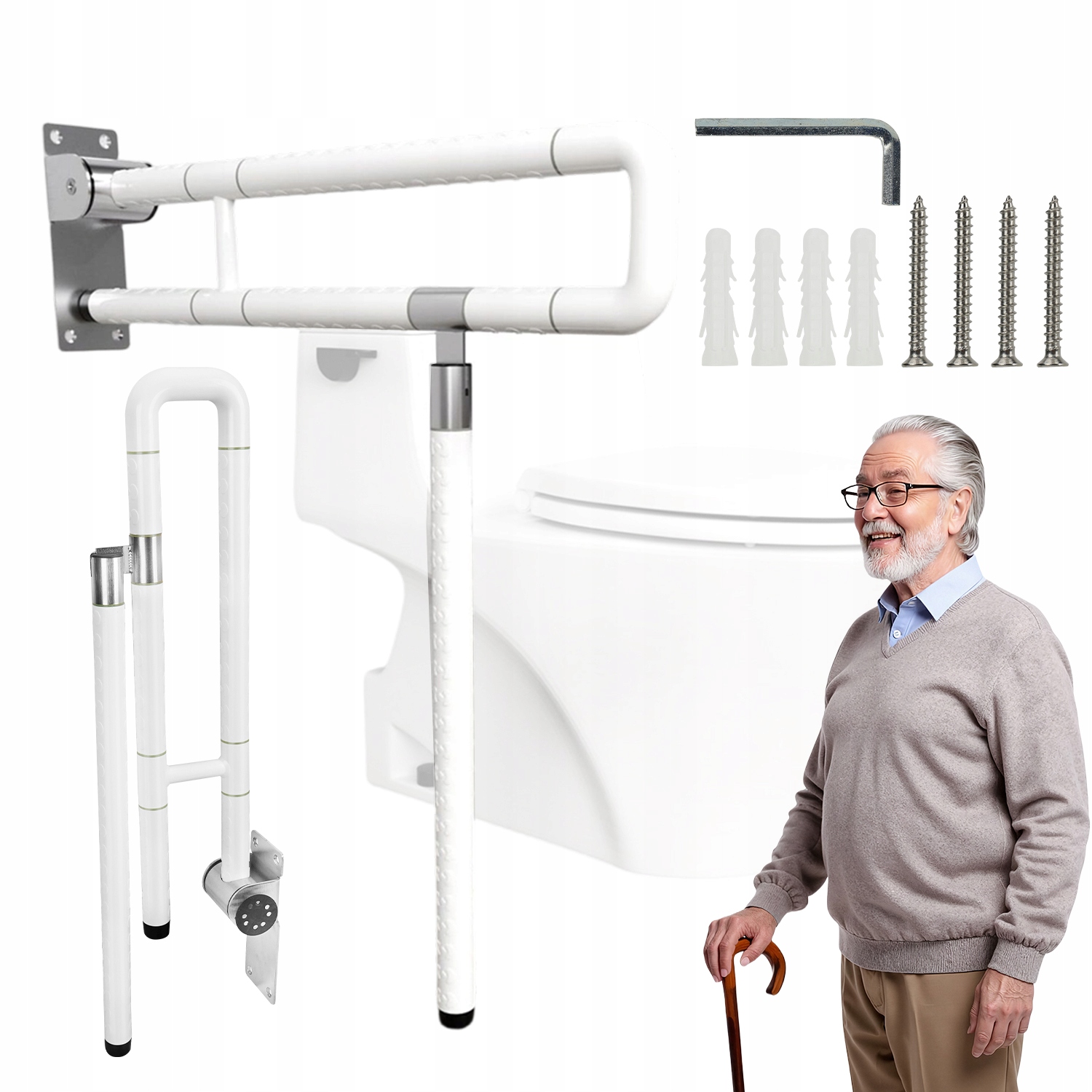 Uchwyt Łazienkowy Poręcz Dla Seniorów 200KG Składany Poręcz Toaletowa Biała