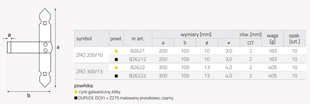 Zawias ramowy czarny 200x100x3mm ZRO 200/10 DOMAX 1 sztuka Stan opakowania oryginalne