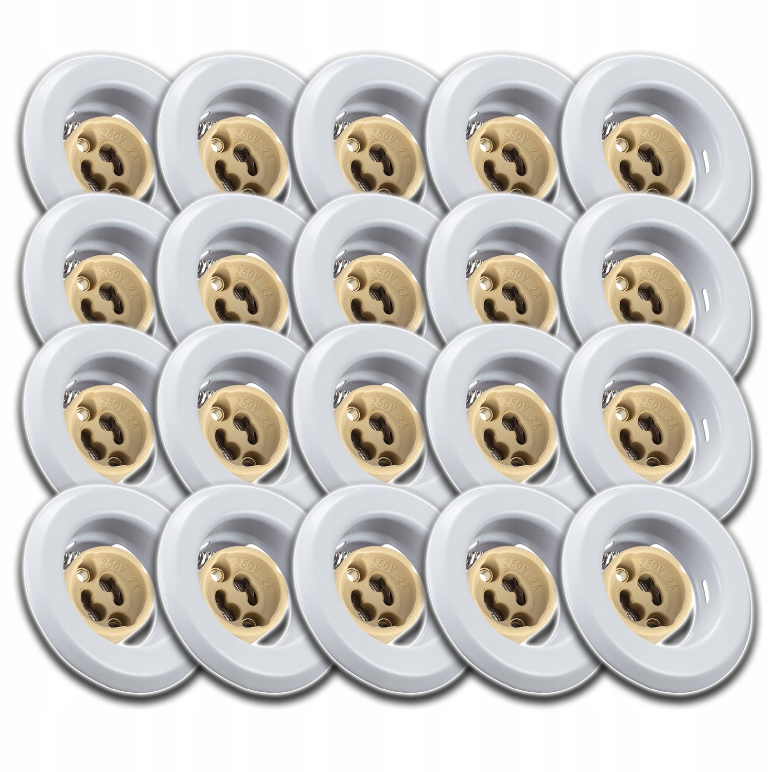 20 x Bílé Kulaté Stropní Svítidlo Halogen Zásuvka Konektor GU10 Pro Žárovku