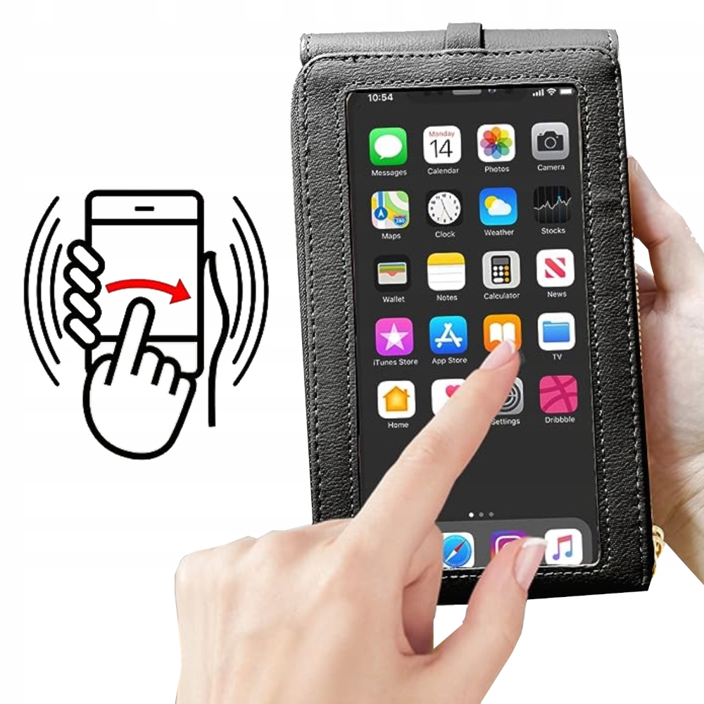 MINI TOREBKA DAMSKA PORTFEL NA TELEFON KOPERTÓWKA CZARNA LISTONOSZKA ETUI Wielkość mała (nie mieszcząca A4)