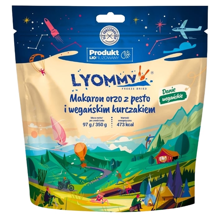Żywność liofilizowana Lyommy Makaron orzo z pesto i wegańskim kurczakiem