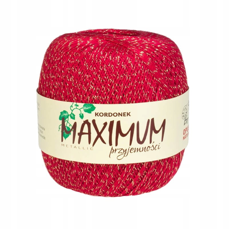 Kordonek Opus Natura Maximum Metallic nr 1554 czerwony ze złotą nitką, 100g