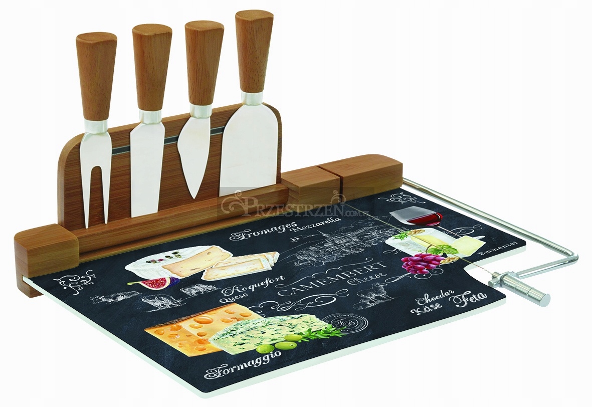 Sklenená Doska Na Mäkké Syry So 4 Nožmi A Krájačom World of Cheese