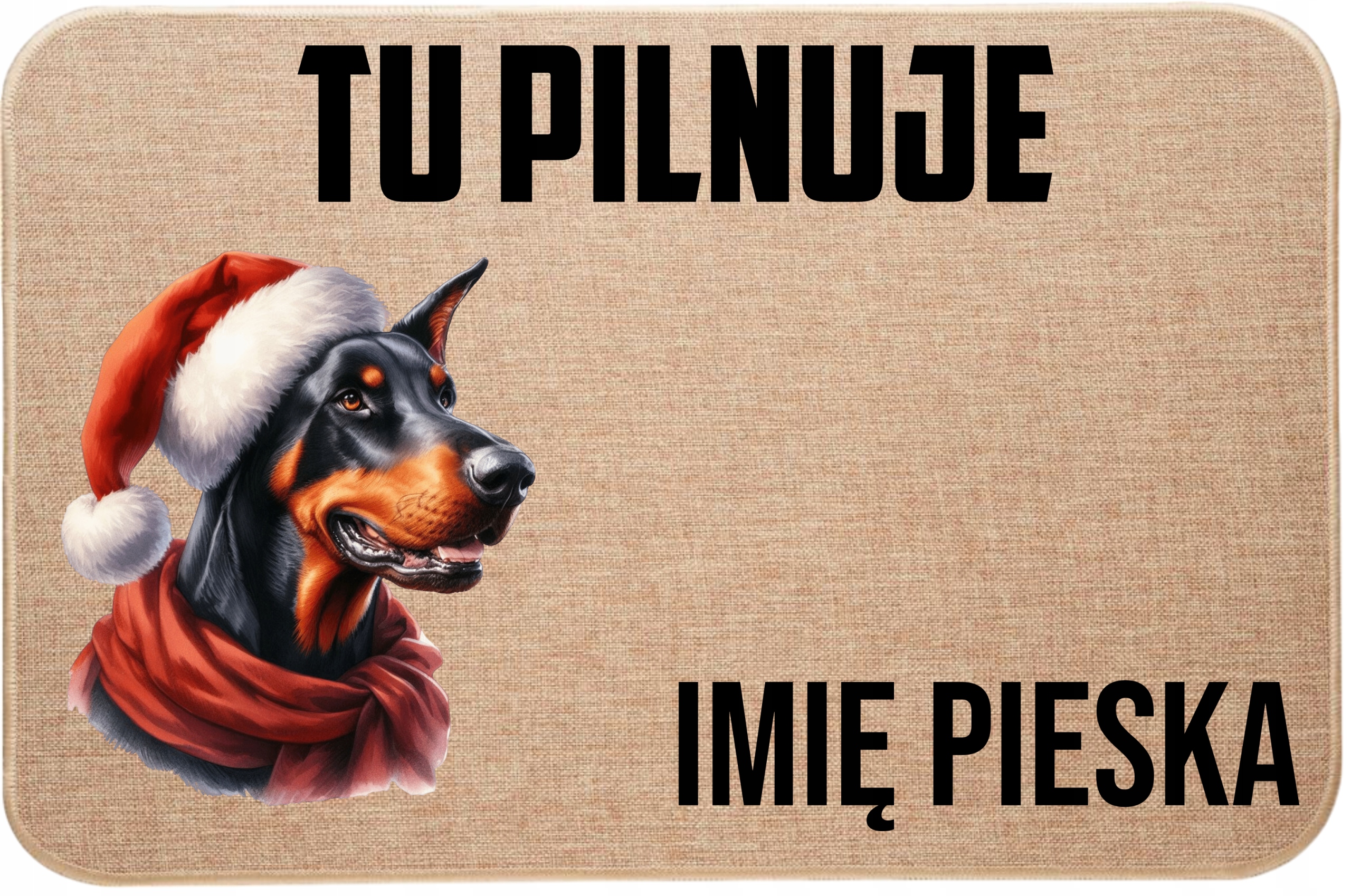 Lněná Vstupní Stěračka Tu Vánoční Hlídá Jméno Doberman