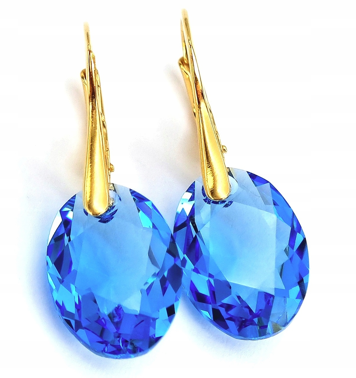 Krásné Náušnice Krystaly Crystal Classic Sapphire Zlaté Stříbro Certifikát