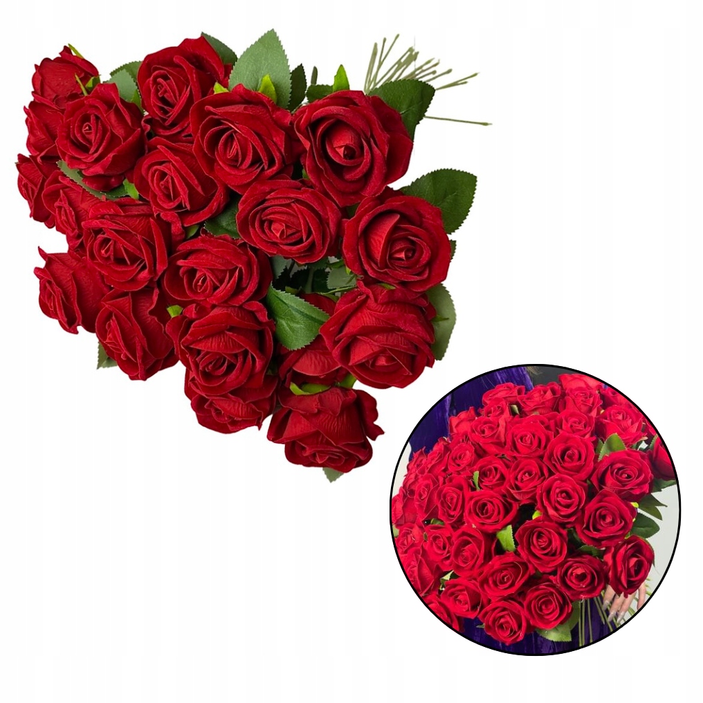 

22x Róża czerwona welur bukiet róż premium 50cm