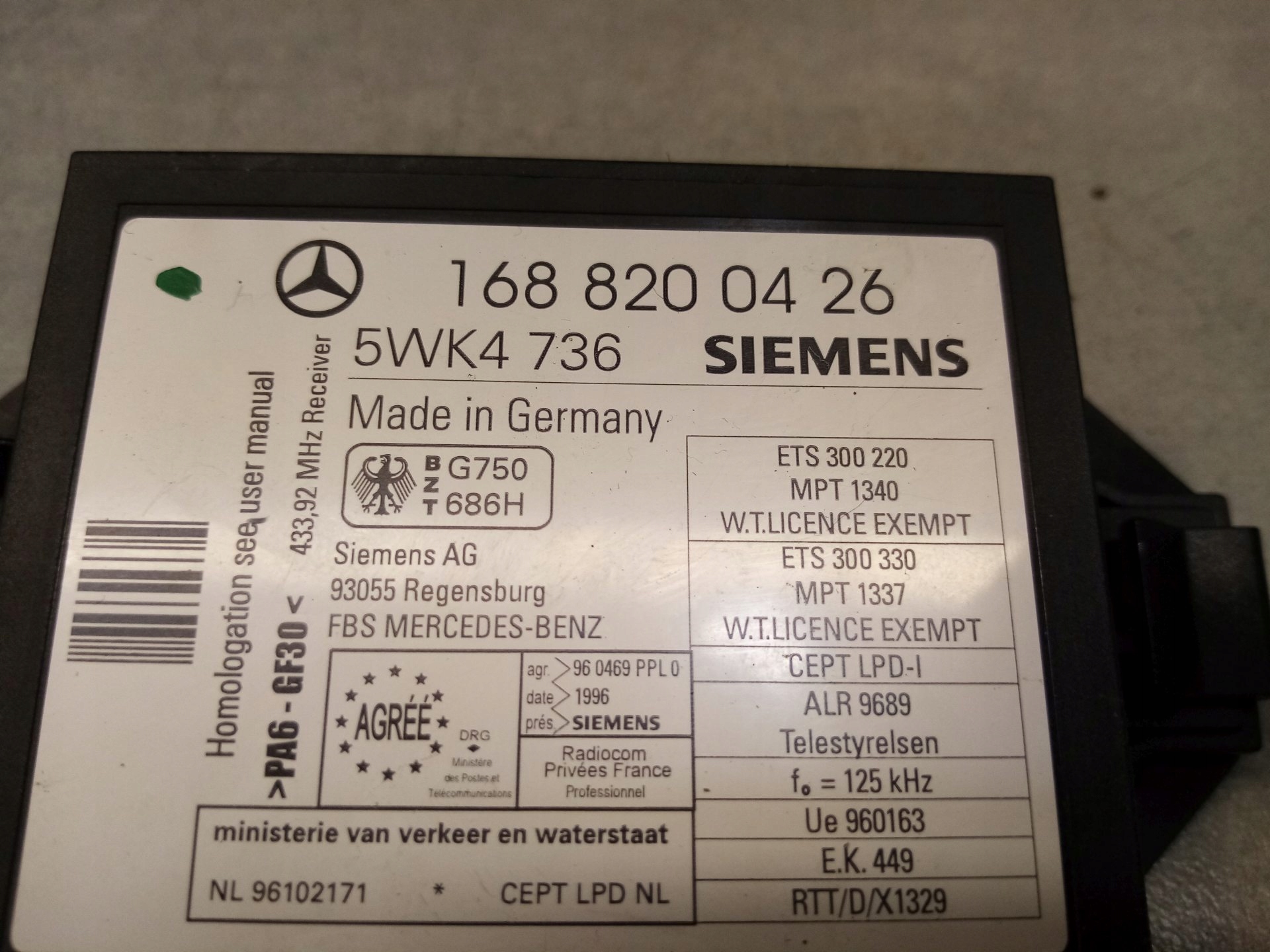modul IMMOBILIZERA MERCEDES W168 1.6