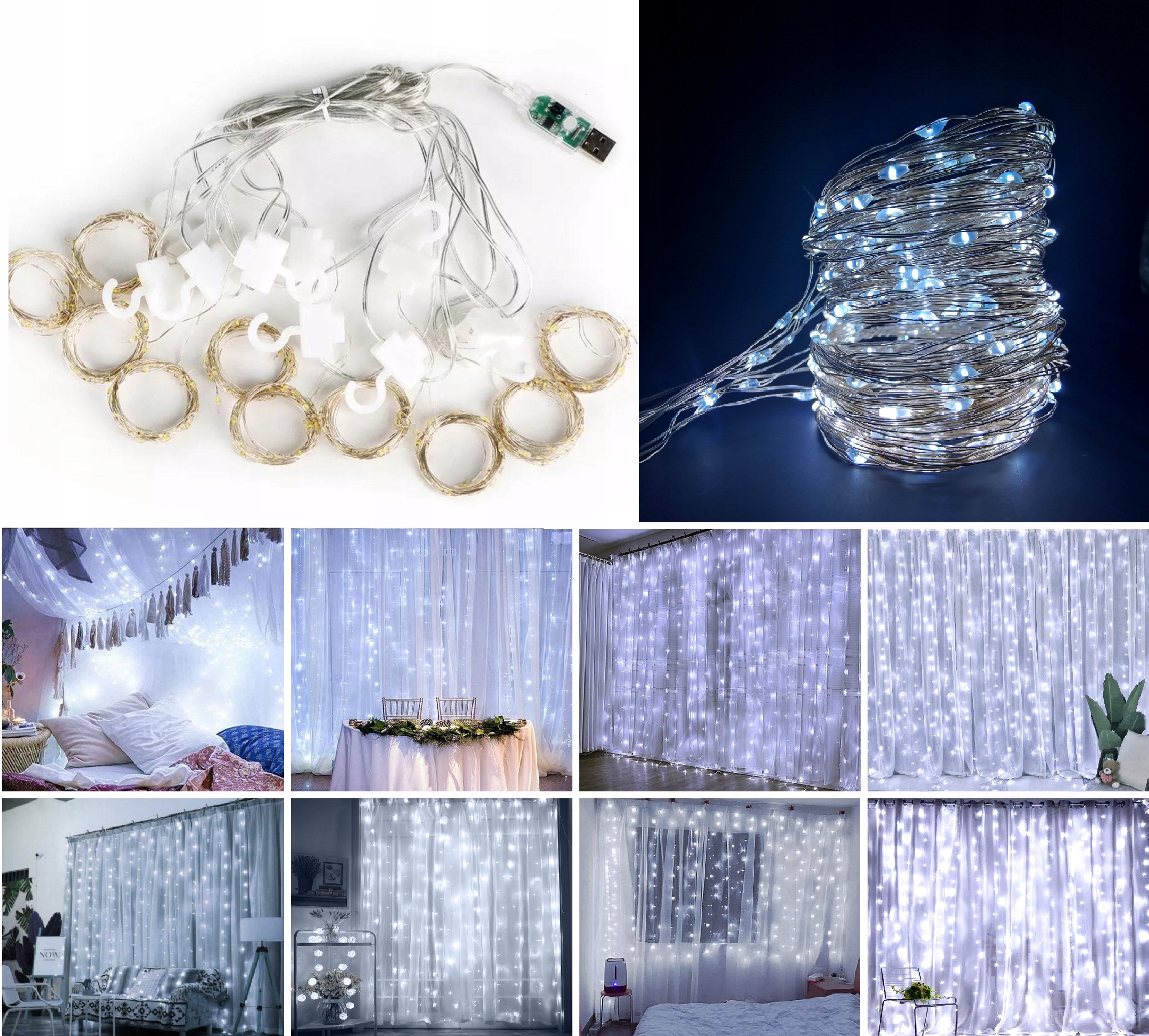 Kurtyna Mikro LED Druciki 3x2 Lampki Sople Pilot Liczba lampek 201 - 300