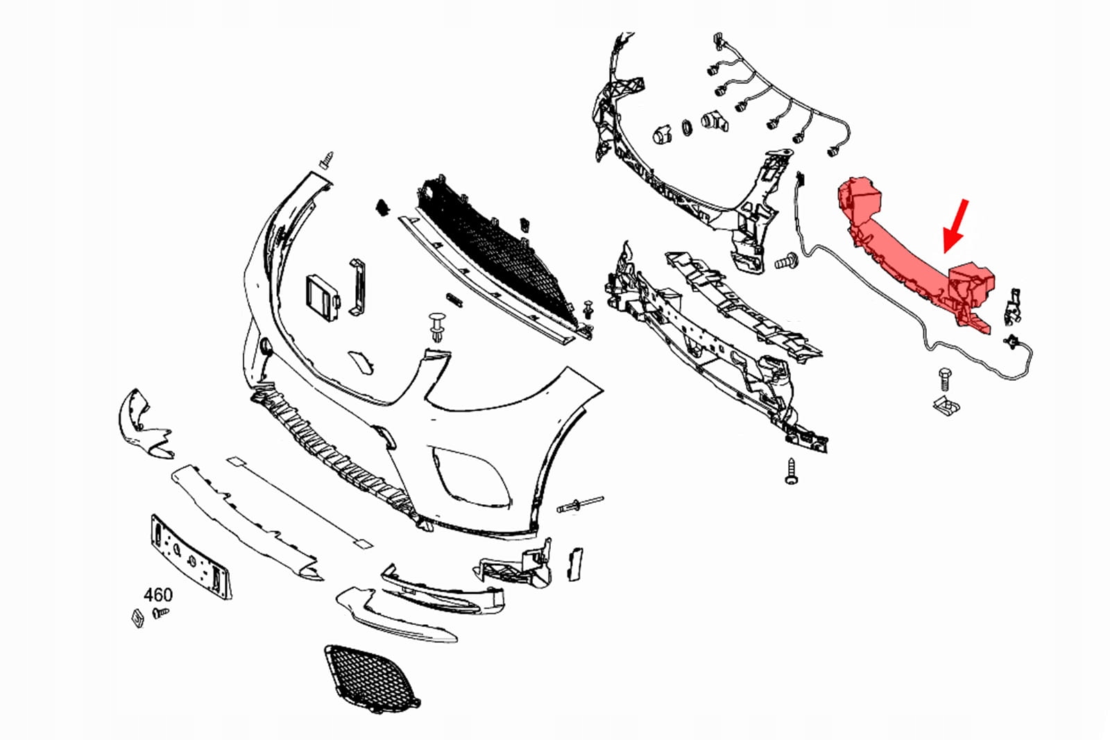 ABSORBER PRZEDNIEGO ZDERZAKA A2928850837 MERCEDES GLE W166 AMG 2015-2019 Numer katalogowy części A2928850837