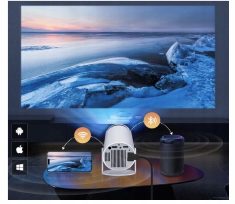 PROJEKTOR 2024 ANDROID TV WIFI FULL HD PRZENOŚNY SMART OBROTOWY GŁOŚNIK Wbudowane głośniki tak