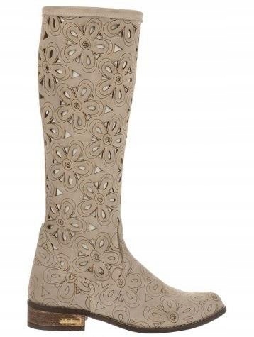 

Damskie kozaki ażurowe skórzane jasny beż 38