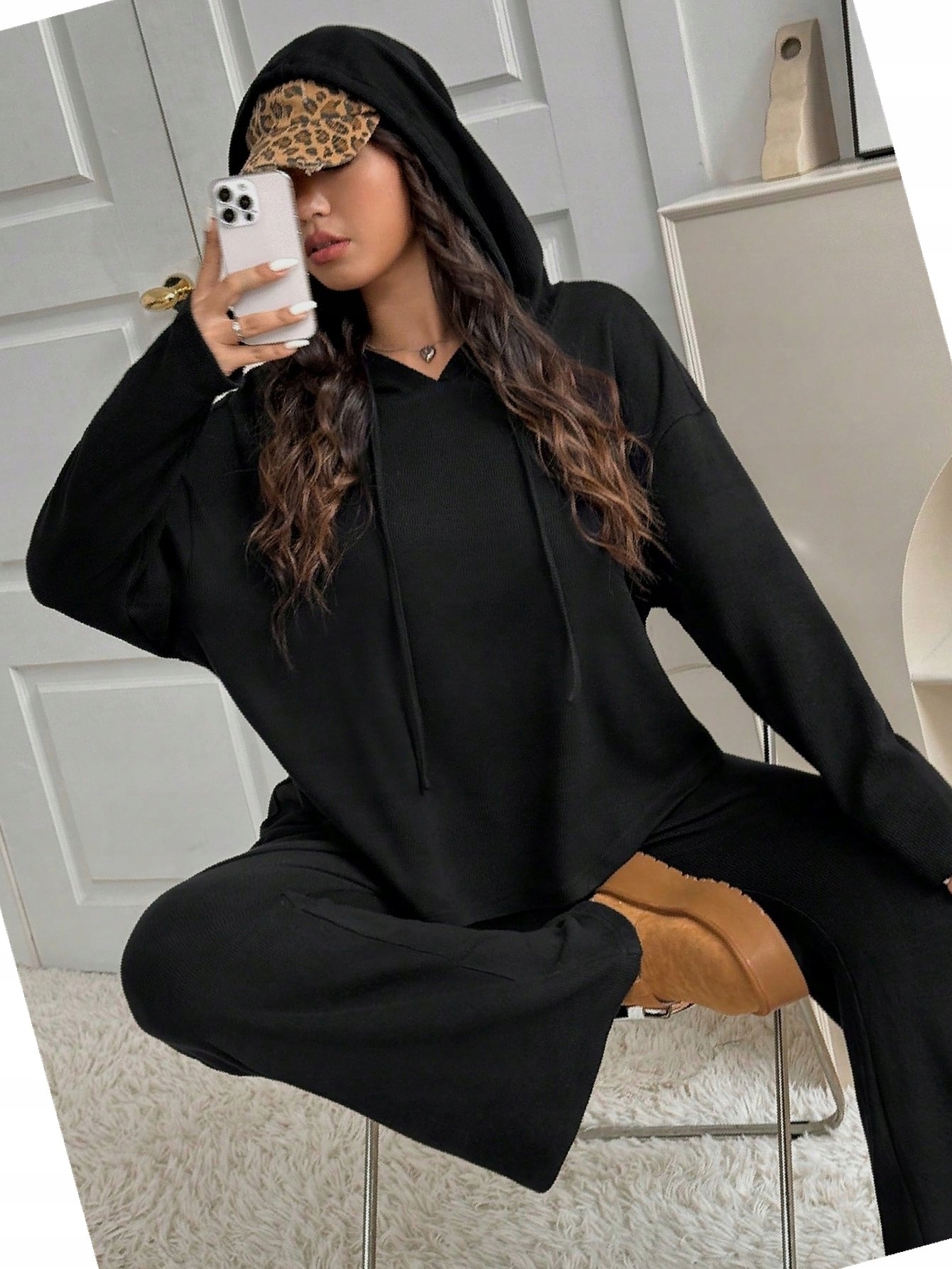 Dámský komplet Casual Pletený Černý Oversize XL 42