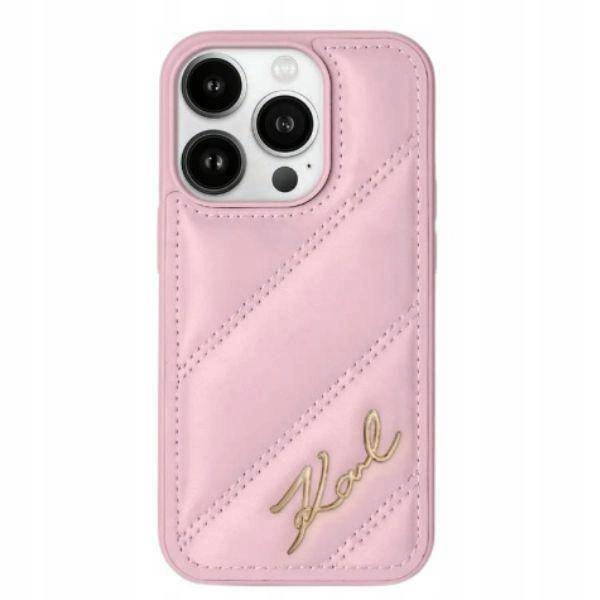 Pouzdro Karl Lagerfeld Diagonal Quilted Script pro iPhone 15 Pro růžové