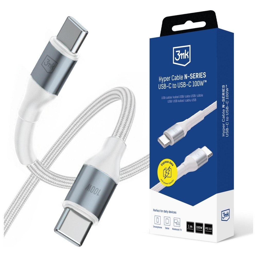 Kabel 3MK Hyper Cable N-series Usb-c do Usb-c 1m 20V/5A 100W biały