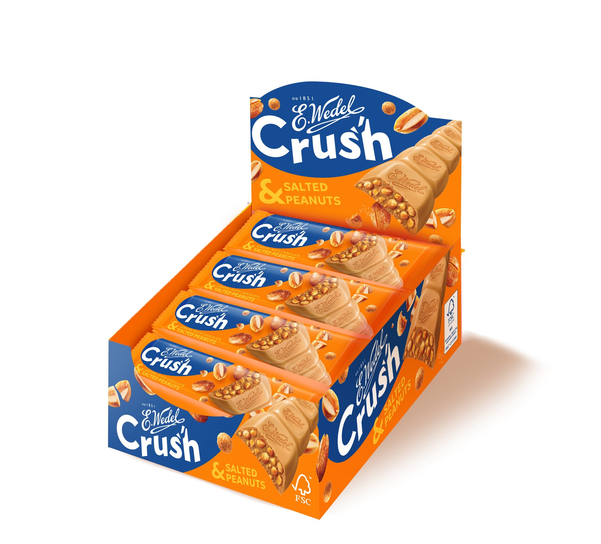 E.Wedel Crush Baton z białej czekolady z karmelem i orzeszkami (25 x 25 g)