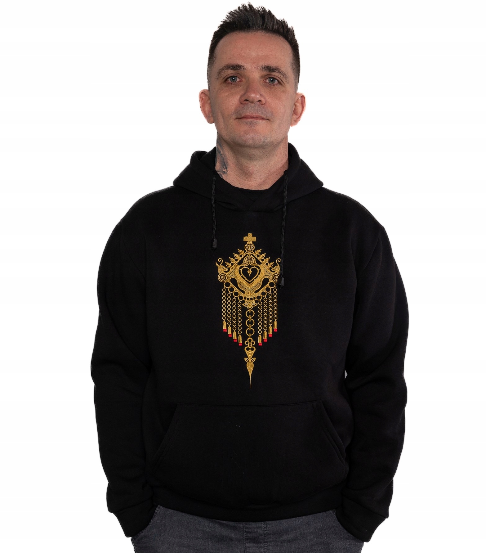 Mikina bavlněná vyšívaná folková mikina s výšivkou