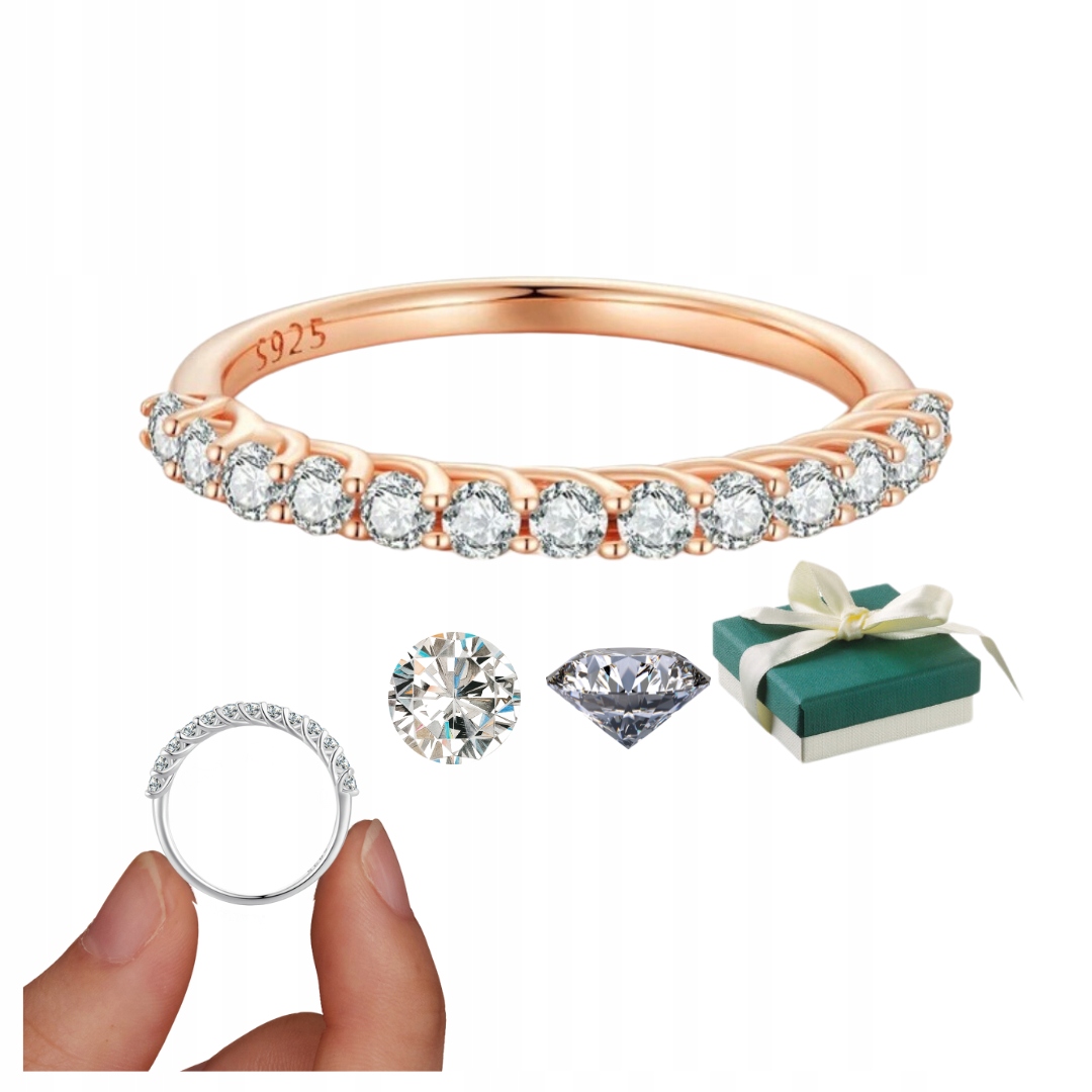 Prstýnek růžové zlato Moissanit stříbro 925 moissanite velikost 19