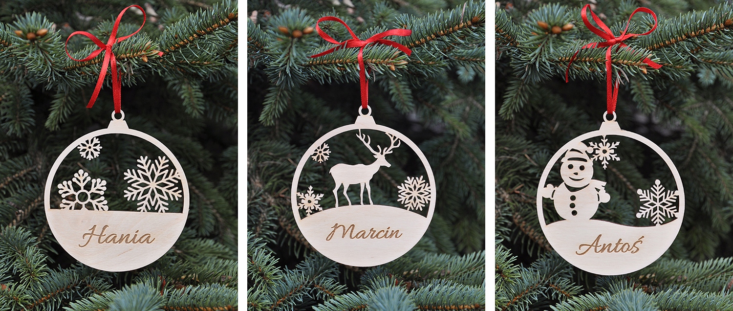 DREWNIANE BOMBKI IMIĘ ZAWIESZKA NA CHOINKĘ PREZENT Marka inna