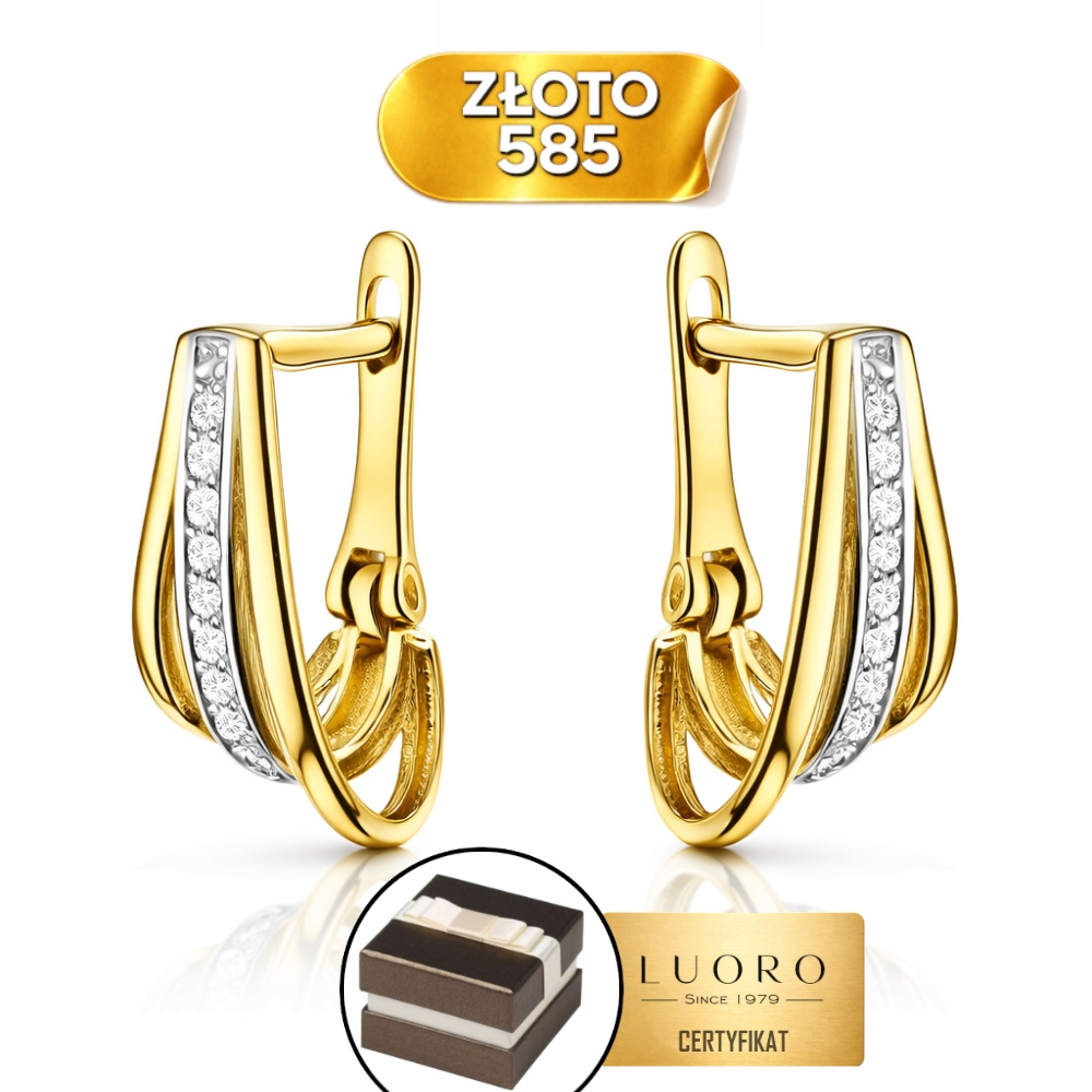 Náušnice Zlaté 585 14K Trojité S Zirkony Žluté Elegantní 14 CM