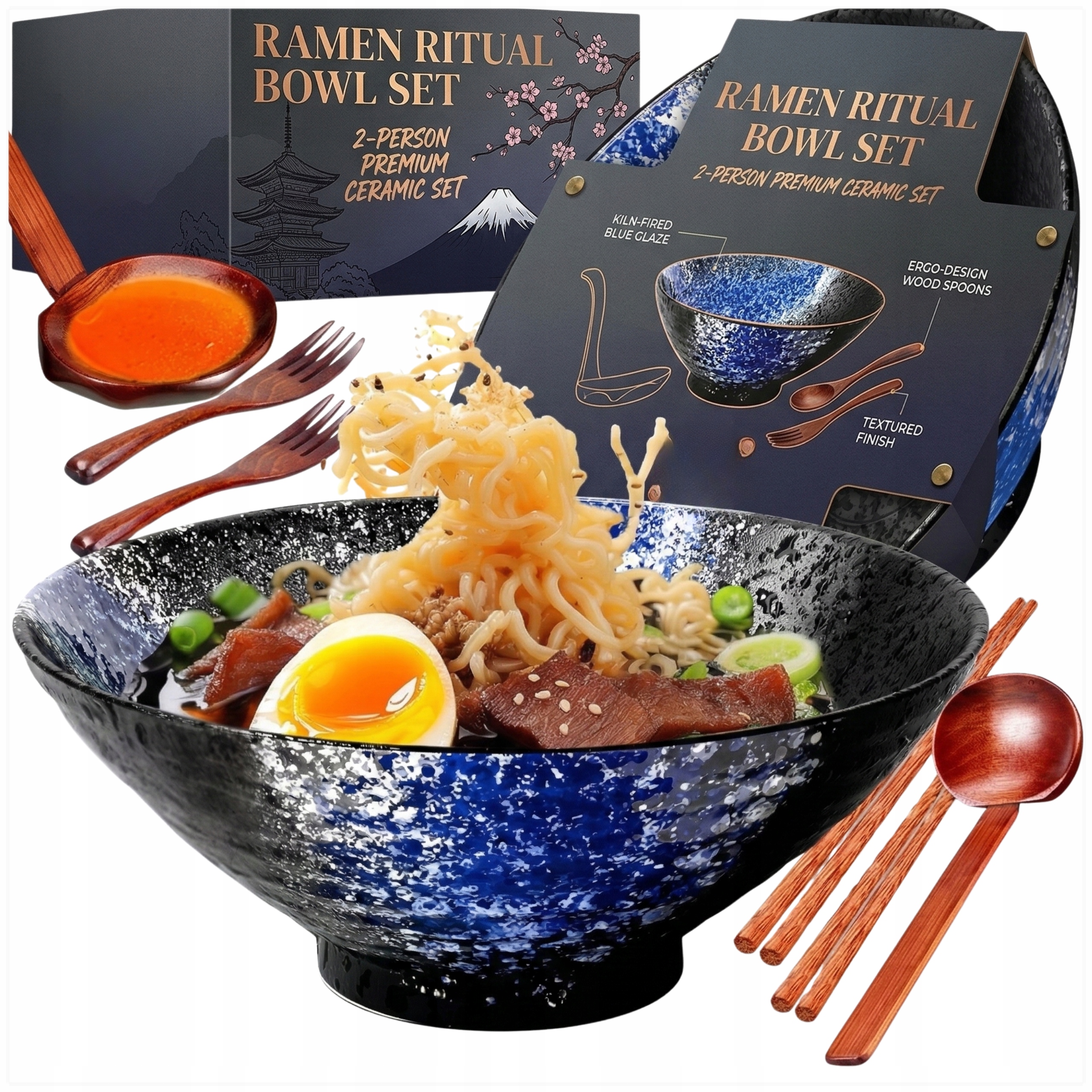 ZESTAW MISEK CERAMICZNYCH DO RAMENU ZUPY JAPOŃSKI PORCELANY 2 SZT. PREZENT