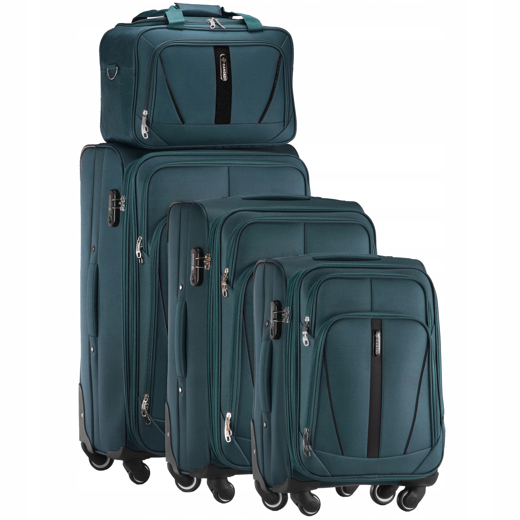 Set 4v1 Cestovní Kufry Měkké Taška Zelená Zavazadla 4 Kolečka C330