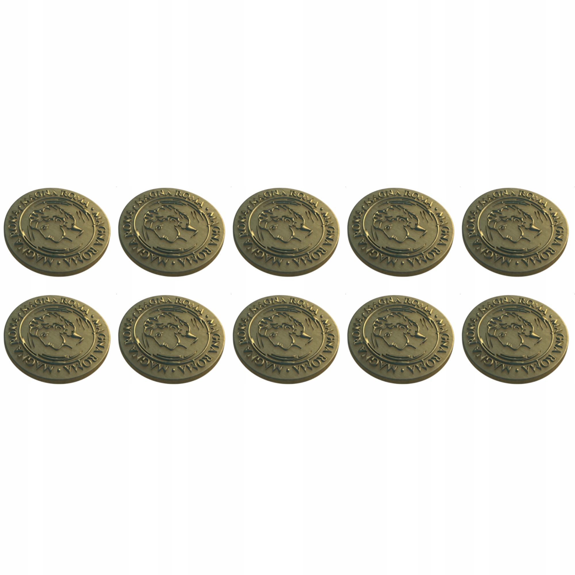 ZESTAW 10 ZŁOTYCH METALOWYCH MONET RZYMSKIE LARP RPG